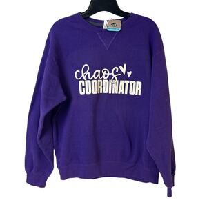 Upcycled Hand Printed Womens Medium Chaos Coordinator Long Sleeve Sweatshirt